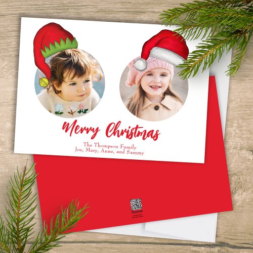 Christmas Cute Santa Elf Funny Whimsical 2 Photo Holiday Card