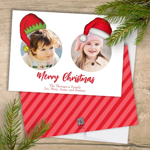 Christmas Cute Santa Elf Funny Whimsical 2 Photo Holiday Card