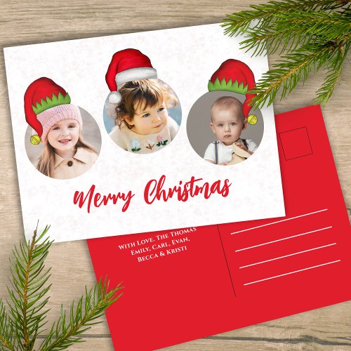 Christmas Cute Santa Elf Funny Whimsical 3 Photo  Holiday Postcard