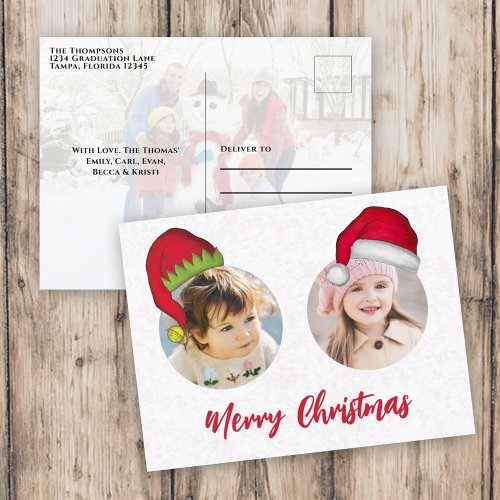 Christmas Cute Santa Elf Funny Whimsical 3 Photo Holiday Postcard