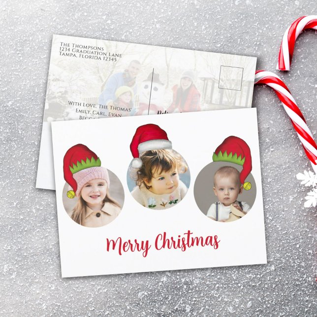 Christmas Cute Santa Elf Funny Whimsical 4 Photo Holiday Postcard (Creator Uploaded)