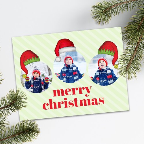 Christmas Cute Santa Elf Funny Whimsical 4 Photo  Holiday Postcard