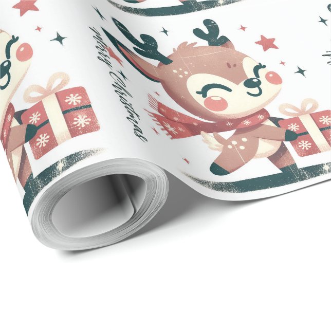 Christmas Cute Santa Reindeer gift boxes Wrapping Paper (Roll Corner)