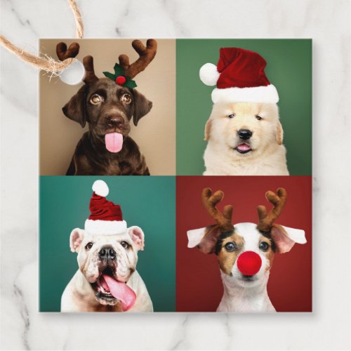 Christmas Cute Santa Reindeer Puppies Custom Favor Tags