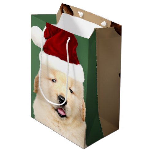 Christmas Cute Santa Reindeer Puppies Custom Medium Gift Bag