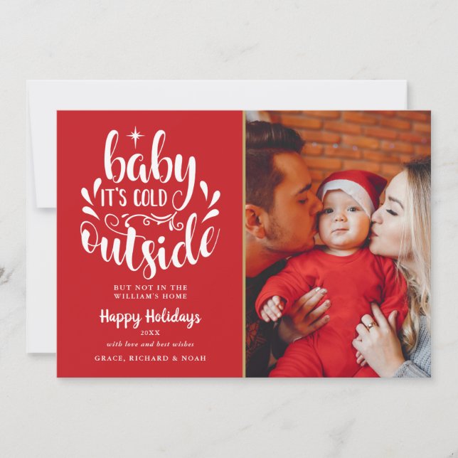 Christmas Cute Script Modern Photo Holiday Card (Front)