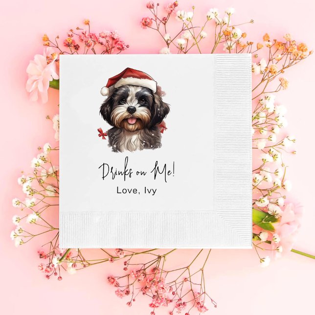 Christmas Cute Shih Tzu Dog Drinks On Me Napkins (Creator Uploaded)