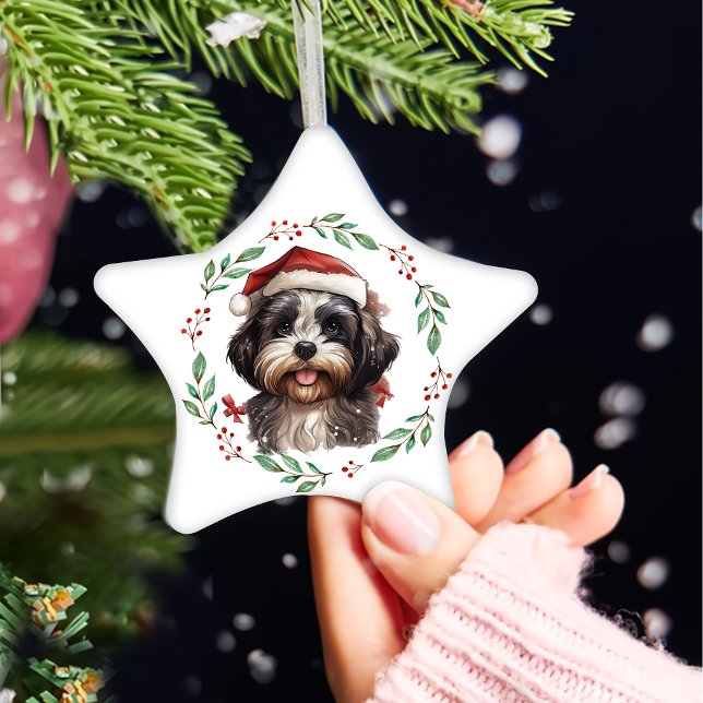 Christmas Cute Shih Tzu Dog Personalized Ceramic Ornament (Creator Uploaded)