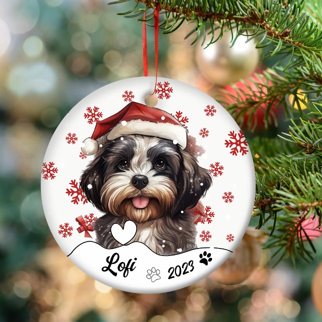 Christmas Cute Shih Tzu Dog Personalized Ceramic Ornament (Creator Uploaded)