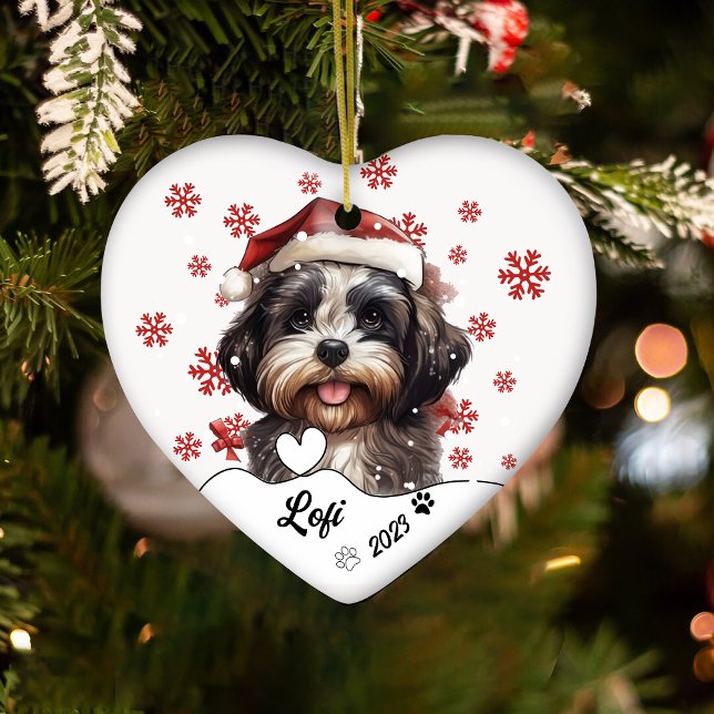 Christmas Cute Shih Tzu Dog Personalized Ceramic Ornament (Creator Uploaded)
