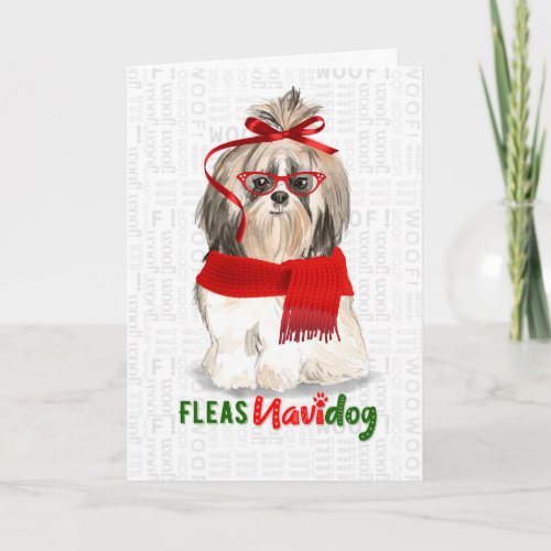 Christmas Cute Shih Tzu Fleas NaviDOG Holiday Card