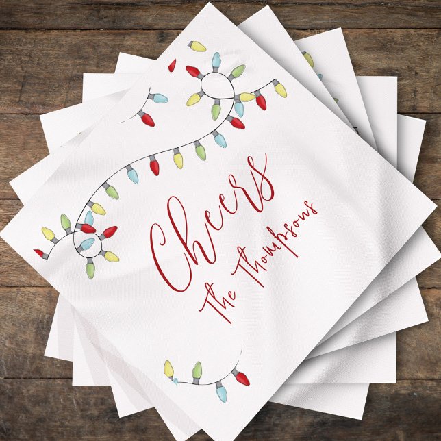 Christmas Cute Simple Colorful String Lights   Napkins (Cheers, Cute Christmas Holiday Lights Calligraphy Script.)