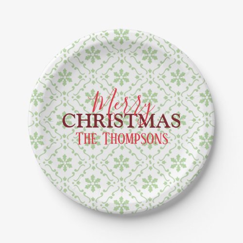 Christmas Cute Simple Green Snowflake Pattern Paper Plates