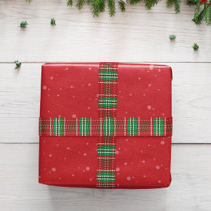 Christmas Cute Simple Red Plaid Pattern Rustic Satin Ribbon