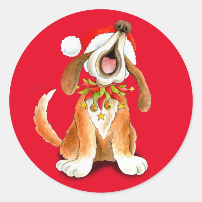 Christmas cute singing dog red sticker (Front)
