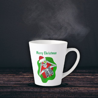 Christmas Cute Skeleton Ornament Eyes in Splatter Latte Mug