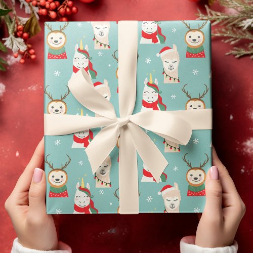 Christmas Cute Sloth Unicorn Llama Modern Holidays Wrapping Paper