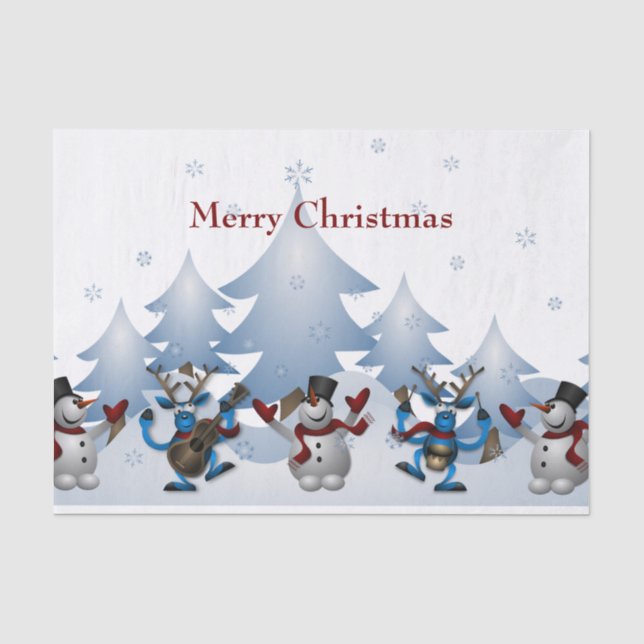 Christmas Cute Snowman and Reindeer Band Tissue Paper (Front)