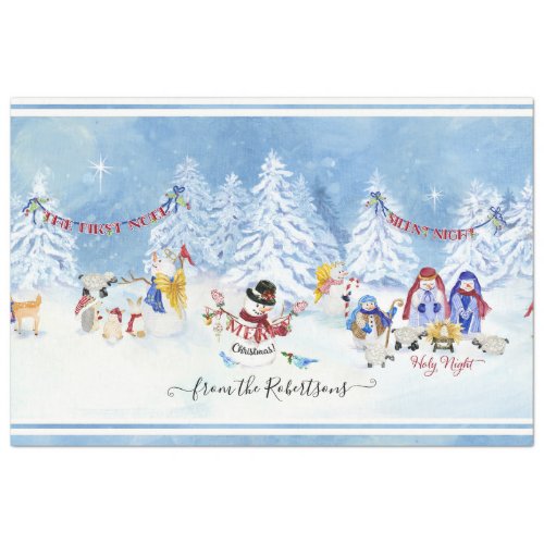 Christmas Cute Snowman Nativity Watercolor Family Tissue Paper