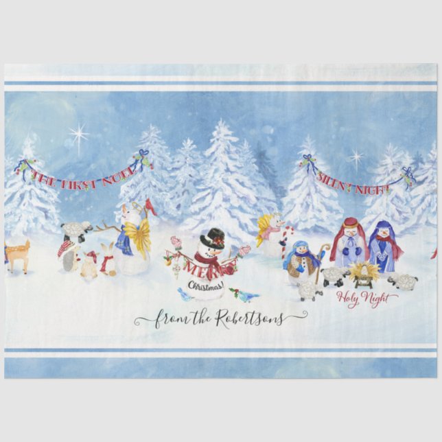 Christmas Cute Snowman Nativity Watercolor Family Tissue Paper (Front)