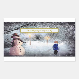 Christmas Cute Snowman Rectangular Sticker