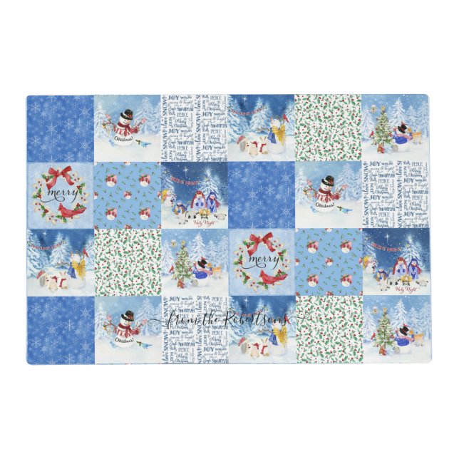 Christmas Cute Snowman Snowflake Holly Winter Placemat (Front)