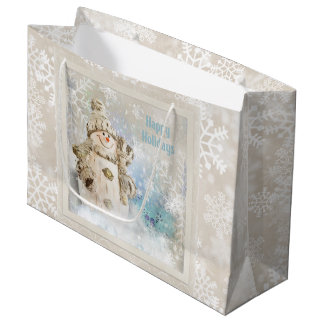Christmas Cute Snowman with Snowflakes Large Gift Bag