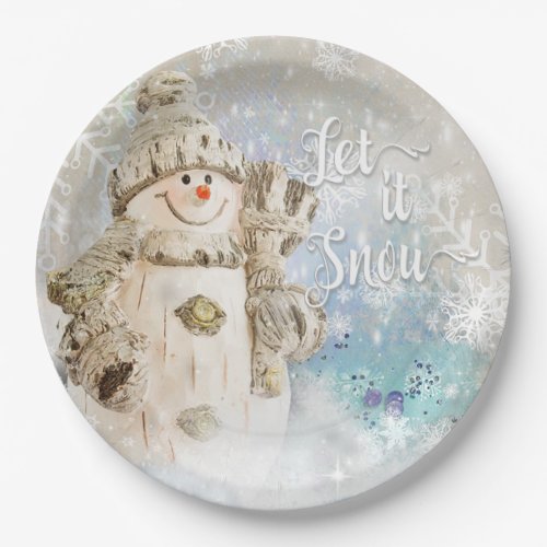 Christmas Cute Snowman with Snowflakes Paper Plates