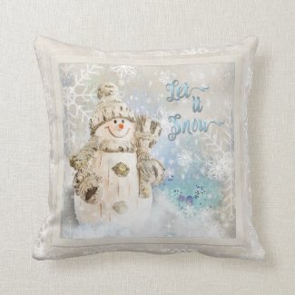 Christmas Cute Snowman with Snowflakes Throw Pillow