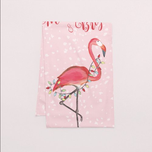 Christmas Cute String Lights Whimsy Pink Flamingo  Short Table Runner