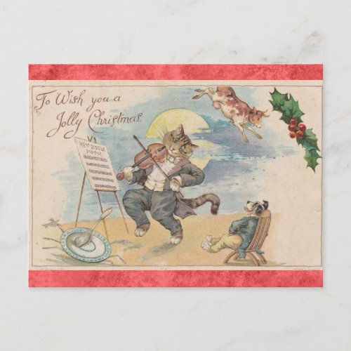 Christmas Cute Vintage Victorian Cat Animals Postcard