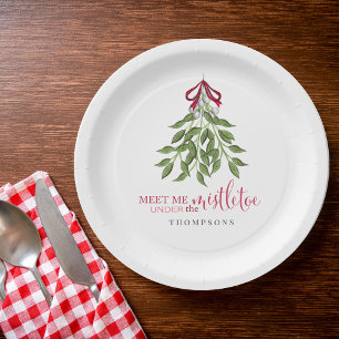 Christmas Cute Watercolor Greenery Mistletoe Paper Plates