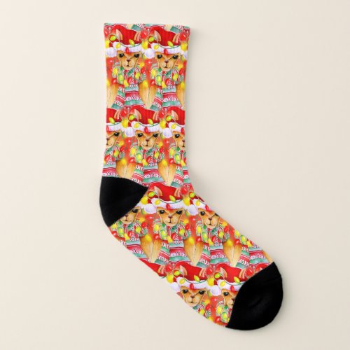 Christmas cute watercolor llama art socks