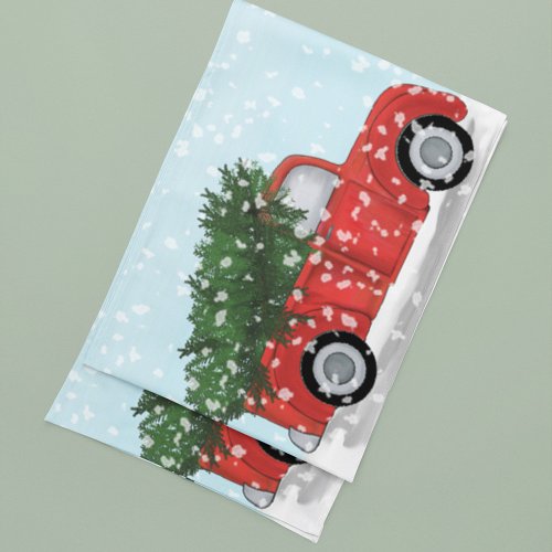 Christmas Cute Watercolor Rustic Red Truck Script Short Table Runner