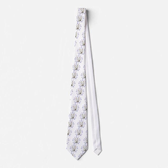 Christmas Cute Westie Dog Art and Snow flake Neck Tie (Front)