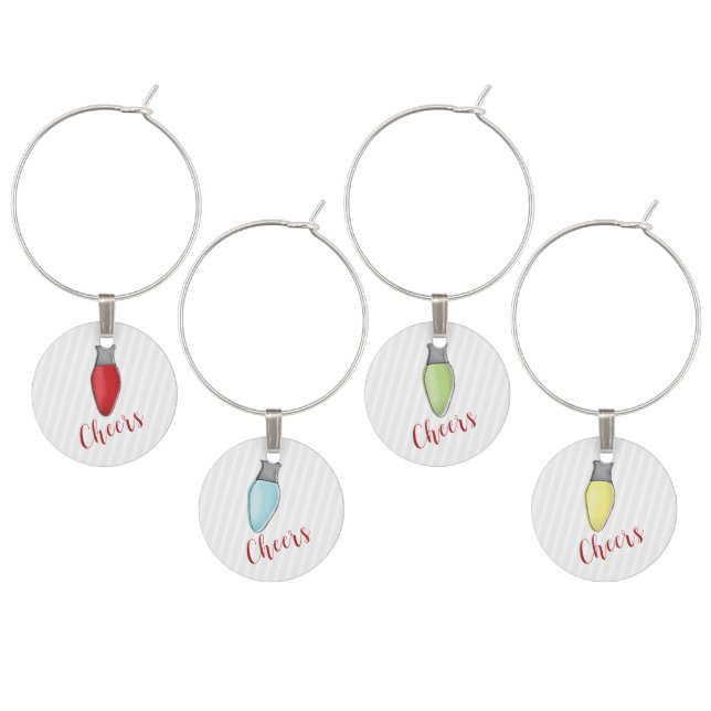 Christmas Cute Whimsical Colorful Bulb Lights  Wine Charm (Staggered)