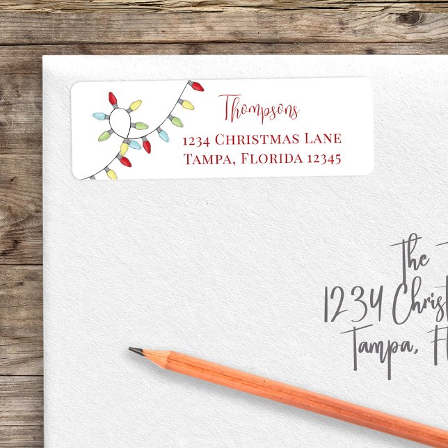 Christmas Cute Whimsical Colorful String Lights Label (Christmas Whimsical colorful string lights return address labels. )
