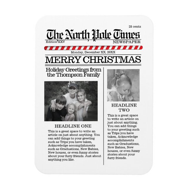Christmas Cute Whimsical North Pole Newspaper Magnet (Vertical)