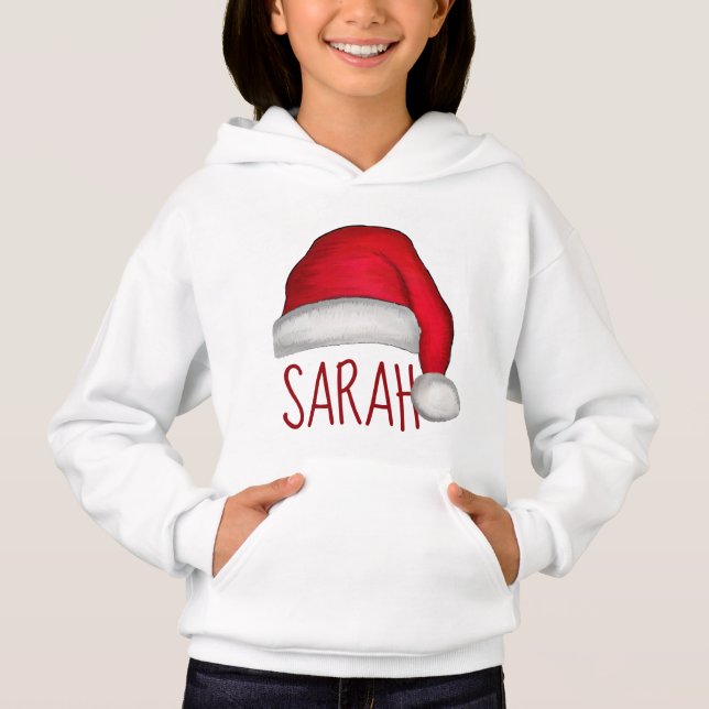 Christmas Cute Whimsical Red Painted Santa Hat Hoodie (Front)