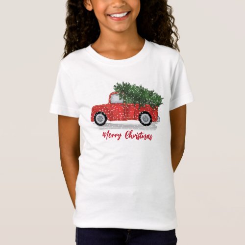 Christmas Cute Whimsical Rustic Red Truck Holiday T_Shirt