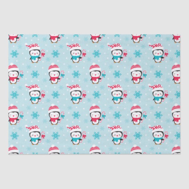 Christmas Cute Winter Penguin Tissue Paper (Front)