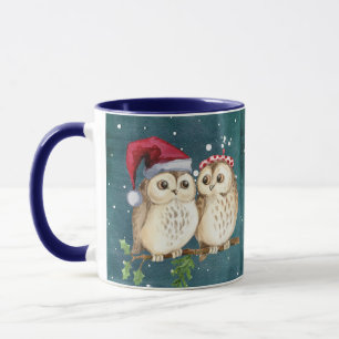 christmas cute wise Owl Wildlife santa's hat cap  Mug