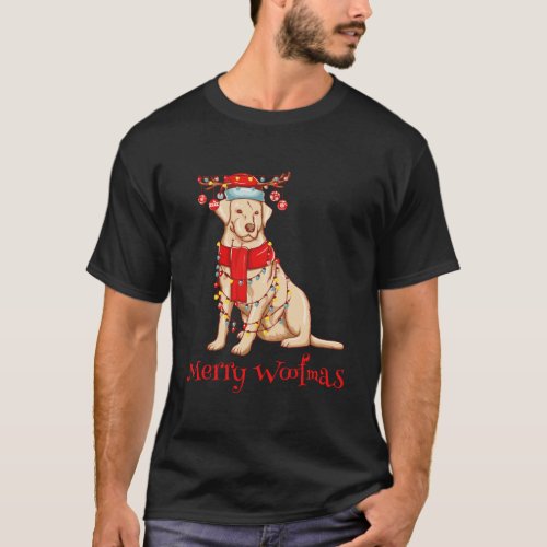 Christmas Cute Yellow Lab Dog Holiday Lights Merry T_Shirt