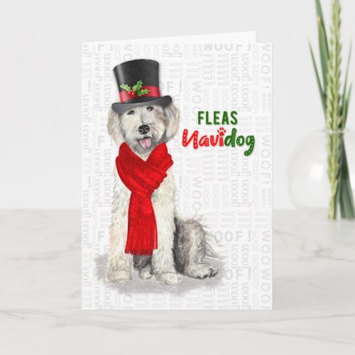 Christmas Cute Yellow Labradoodle Fleas NaviDOG Holiday Card