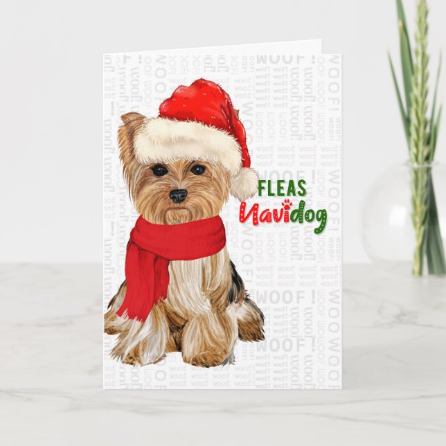 Christmas Cute Yorkshire Terrier Fleas NaviDOG Holiday Card (Front)