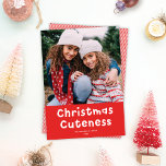 Christmas Cuteness Cute Funny Red Holiday Photo<br><div class="desc">This cute, funny holiday photo card features simple white type on a red background with a vertical photo. The greeting reads "Christmas Cuteness." This design would also work well for a pet photo card. The backer features a simple red and white diagonal stripe patter that can be customized or removed....</div>