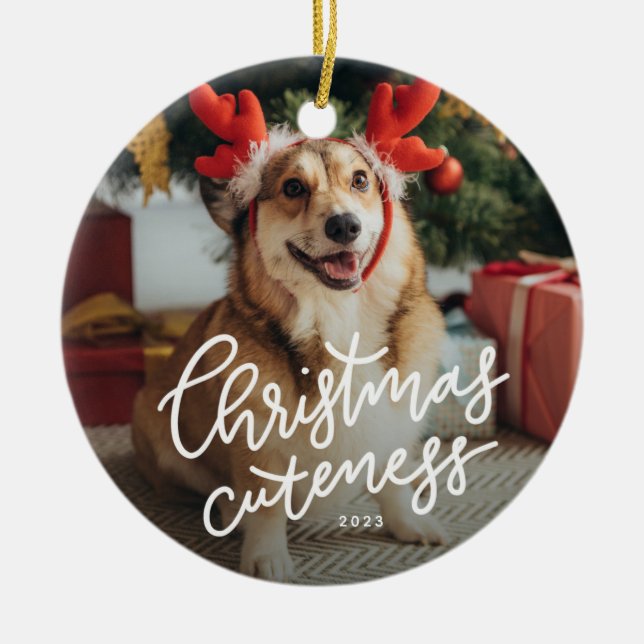 Christmas cuteness cute pet green holiday ceramic ornament (Front)