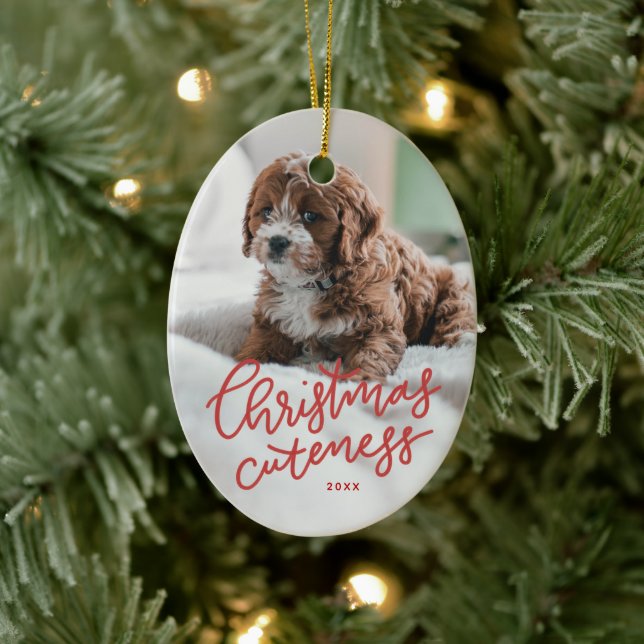 Christmas cuteness red handlettered pet ceramic ornament (Tree)