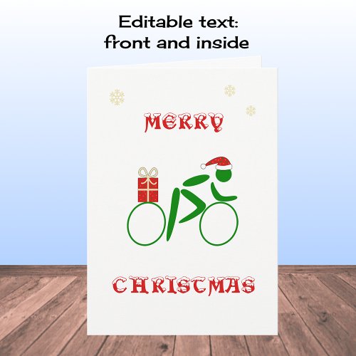 Christmas cyclist bringing gift holiday card