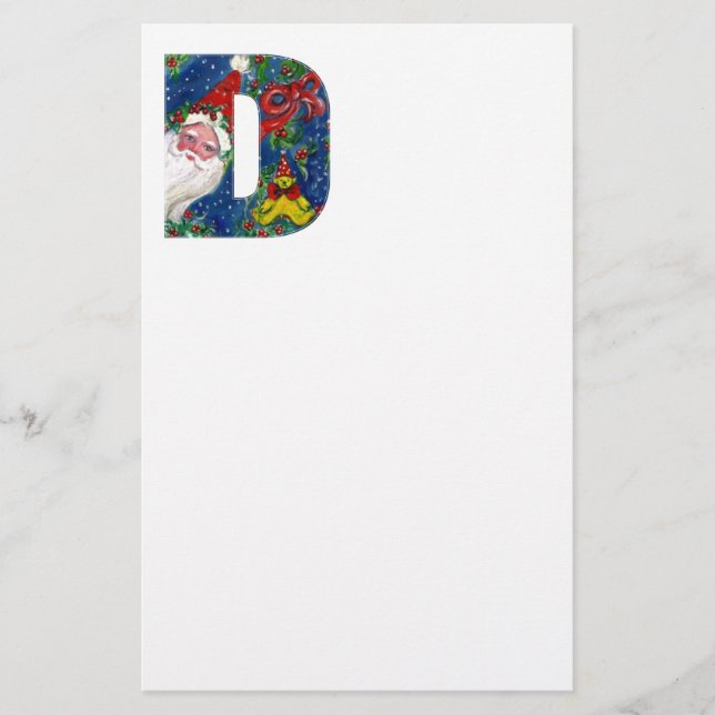 CHRISTMAS D LETTER / SANTA CLAUS WITH RED RIBBON STATIONERY (Front)